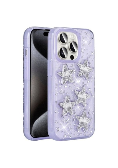 Apple Uyumlu iPhone 15 Pro Max Kılıf Airbagli Simli Arka Yüzey Zore Işıltı Silikon Kapak Lila