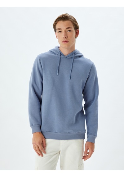Koton Kapşonlu Sweatshirt Basic Pamuk Karışımlı Mavi 5wam70001mk Mavi