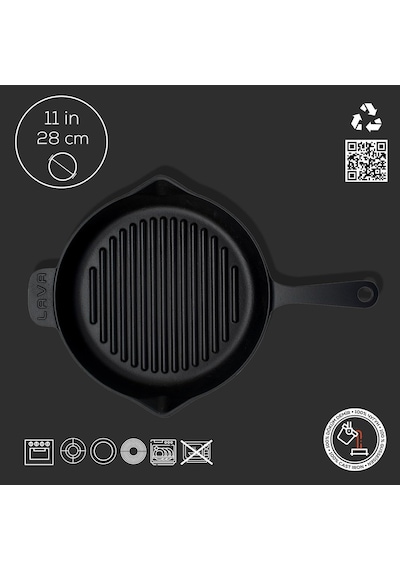 Döküm Yuvarlak Izgara Tava, Metal Kulplu, 28 Cm, Siyah Genel