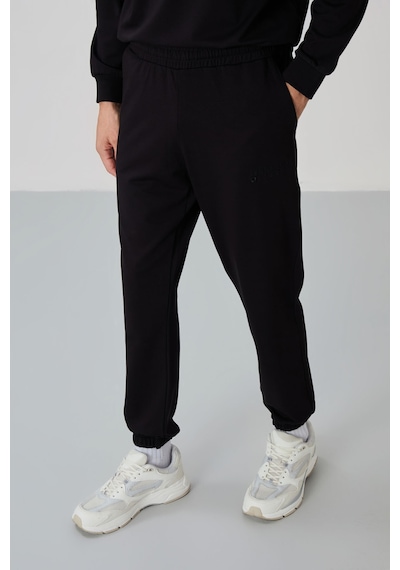 Tommy Life 85120 Casual O Yaka Lastik Paça Pamuklu Oversize Erkek Eşofman Takımı - Siyah