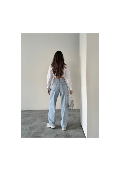 Blue Marlın Yan Kemer Buz Kar Tokalı Kargo Cep Detaylı Baggy Jeans Buz Kar