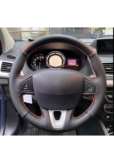 Fluence -megane 3-scenic Uyumlu Araca Özel Direksiyon Kılıfı Karbon Noktalı Turuncu