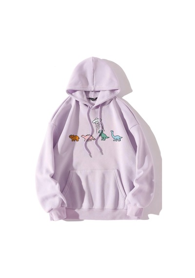 Tarzsokak Coke Serisi Sheın Qutie Cartoon Graphic Drop Shoulder Drawstring Thermal Lined Hoodie Mor