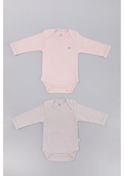 Organicera Organik Uzun Kollu Yenidoğan Body, 2 Li Set , Rose Melange Pudra Pembe