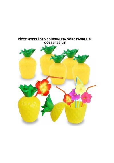 Ananas Hawaii Luau Aloha Pipetli İçecek Kabı Bardak 10x13 Cm 1 Adet Evimdeyokyok Çok Renkli