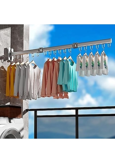 Balkon Çamaşır Kurutmalığı Alüminyum Kare Sabit Yüksek Kalite Dayanıklı Çamaşırlık 5m Kaplamalı Ip Dahil Çok Renkli