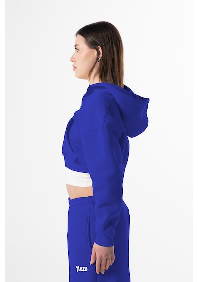 Flaw Nakışlı Zip Crop-28834 Saks Mavi