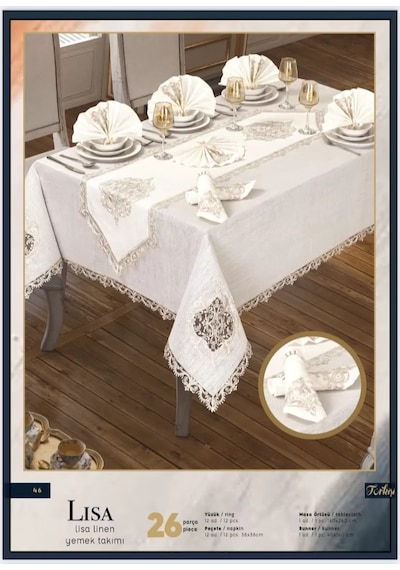 Lisa Linen Krem 26 Parça 12 Kişilik Premium Çeyizlik Yemek Takımı Masa Seti Çok Renkli Lisa Linen Krem 26 Parça 12 Kişilik Premium Çeyizlik Yemek Takımı Masa Seti Çok Renkli