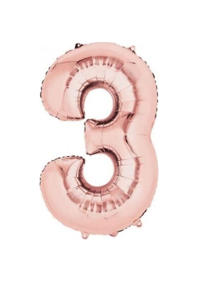 100 Cm Folyo Rose Gold Rakam 3 Folyo Balon Pembe
