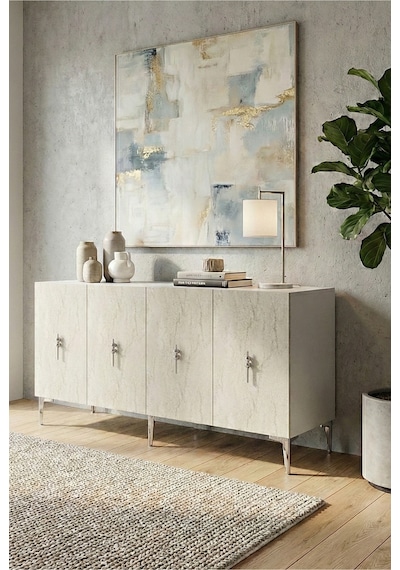 Ka1527bts Salkım Konsol Ve Tv Sehpası Beyaz-traverten-silver 150cm