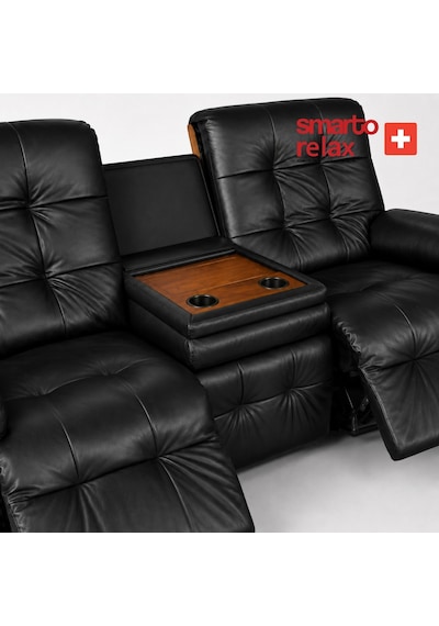 Smarto Relax Berlin 3 Lü Orta Konsollu Bardaklıklı Yatar Ayak Uzatmalı Ergonomik Deri Sinema Tv Koltuğu Siyah