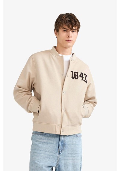 Defacto Regular Fit Kolej Yaka Çıtçıtlı Bomber Mont F5096ax25aubg359 Bej