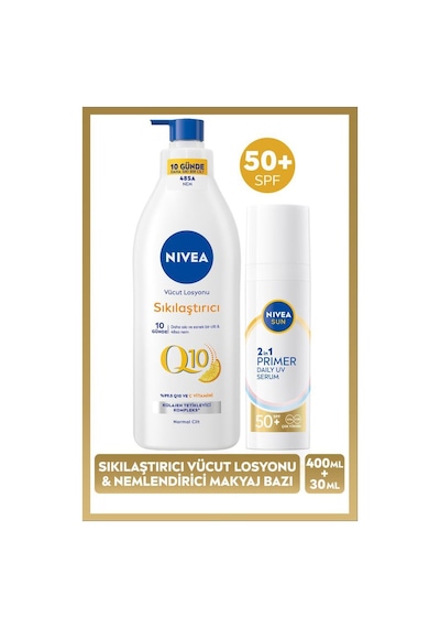 Sun Spf50 Güneş Koruyucu Nemlendirici Primer Makyaj Bazı 30ml Ve Q10 Sıkılaştırıcı Vücut Losyon400ml