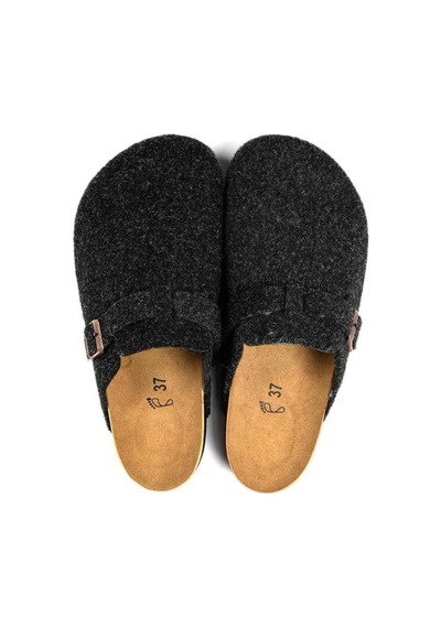Moda Devrin Unisex Siyah Kışlık Keçeli Önü Kapalı Mantar Taban Konfor Model Sabo Günlük Rahat Ev Terliği