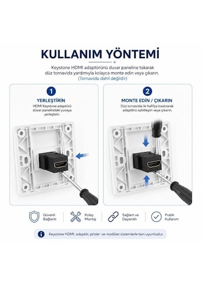 Hdmı 2.0 Dişi To Dişi Keystone Jack Adaptör Çevirici Uzatma Dönüştürücü Ara Bağlantı