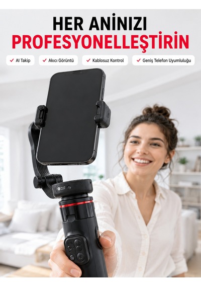 360 Aı Akıllı Takipli Selfie Stick Gimbal Stabilizatör Kumandalı Uzayabilir Telefon Tripodu