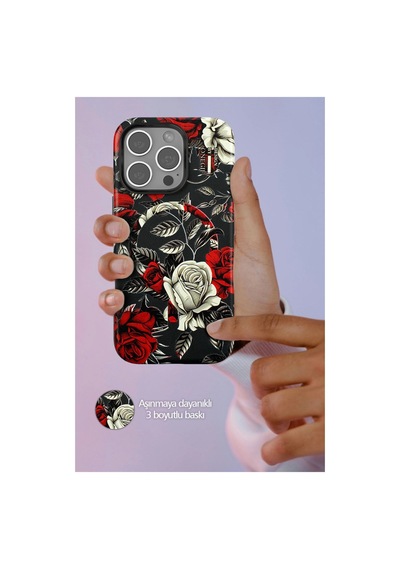 Onegif İphone 15 Pro Flower Series Magsafe Kapak - Siyah Çok Renkli Diğer
