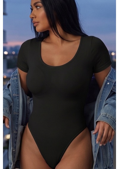Mistirik Mortek Model Seamless Örme Kumaşlı Zıbın Kısa Kollu Body Alttan Çıtçıtlı Siyah Renk