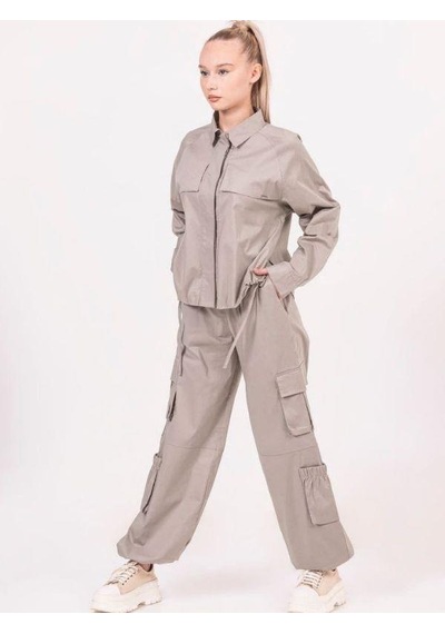 Zekids Kız Çocuk Paçası Stoperli Poplin Pantolon-13947-vizon Vizon