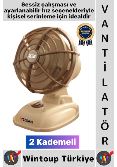 Vantilatör Sessiz Çalışma Yoğun Üflemeli Retro Model 2 Kademeli Şarjlı Mini Masa Üstü Vantilatör