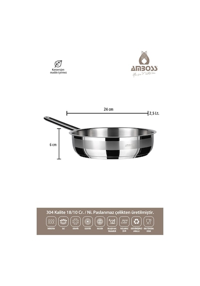 Vento Steel İndüksiyon Tabanlı 3 Parça Tava Seti 20-24-28 Cm Gri