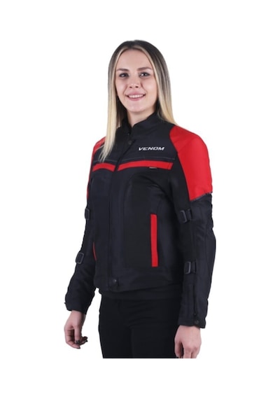 Venom Dynamic Pro Siyah Kırmızı Kadın 4 Mevsim Motosiklet Montu