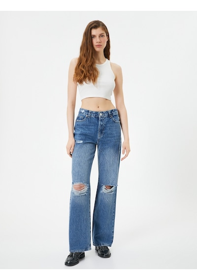 Koton Yüksek Bel Kot Pantolon Yırtık Düz Paça - Eve Jeans Orta İndigo 4sal40095md 4SAL40095MDMID İndigo Koton Yüksek Bel Kot Pantolon Yırtık Düz Paça - Eve Jeans Orta İndigo 4sal40095md 4SAL40095MDMID İndigo