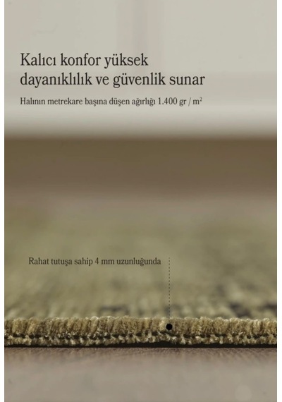 Bohem Tarz Dekoratif Pamuk Taban Şönil Kilim Yeşil Renk Halı