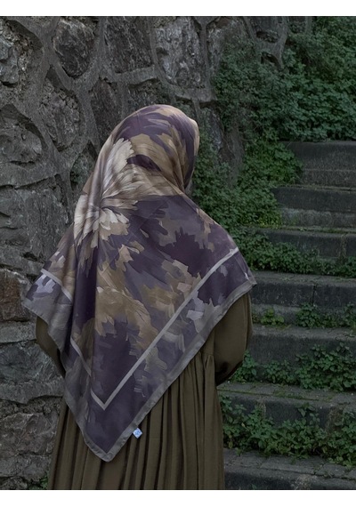 Qalortex Scarf Pamuklu Soft Luna Desen Eşarp-mürdüm/vizon