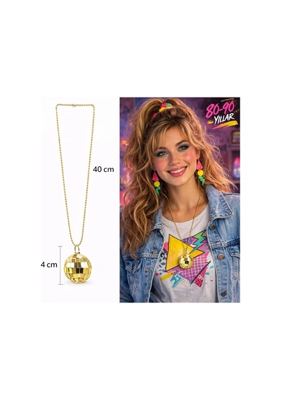 Retro Disko Topu Şekilli 8039ler 9039lar Altın Renk Plastik Kolye