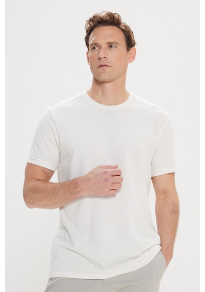 AC&Co / Altınyıldız Classics Erkek Slim Fit Dar Kesim Pamuklu Bisiklet Yaka Tişört - Ekru