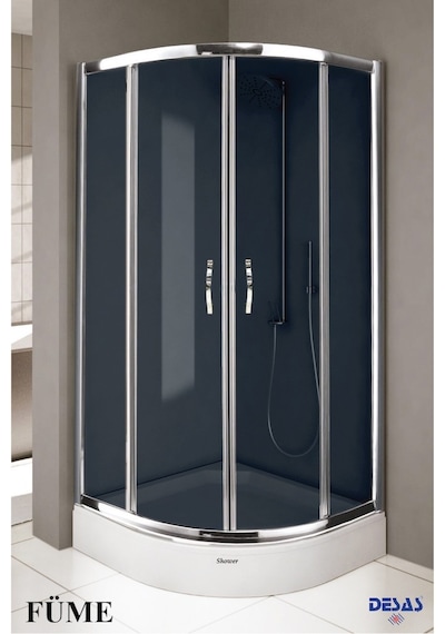 Desaş Shower Füme Teknesiz Oval Düz Cam Duşakabin 90 x 90 6 MM Füme