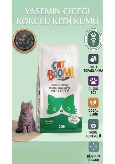 Cat Boom Yasemin Kokulu İnce Taneli Bentonit Topaklanan Kedi Kumu 20 L