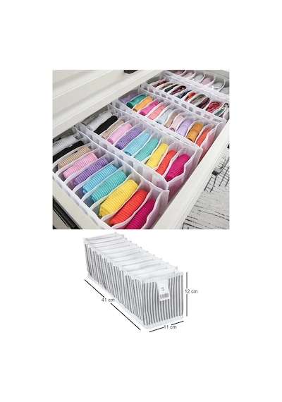 11 Bölmeli Çizgili Akordiyon Çok Amaçlı Çekmece Dolap İçi Organizer Düzenleyici 11x41x12 Cm S Gri