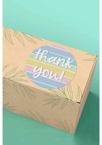 90 Adet Thank You Teşekkür Etiketi Pastel Çizgili 3x3cm St2031 Çok Renkli