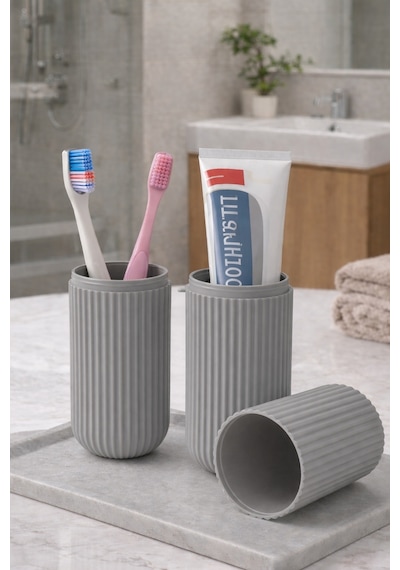 Gri Seyahat Tipi Organizer Taşıma Kabı Diş Fırçası Gözlük Makyaj Fırçası Kutusu 19 cm