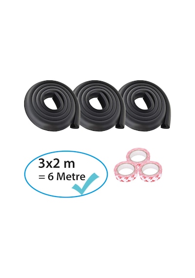 Evokids Kauçuk Kenar Koruyucu Siyah 3 Adet x 6 M Çok Renkli