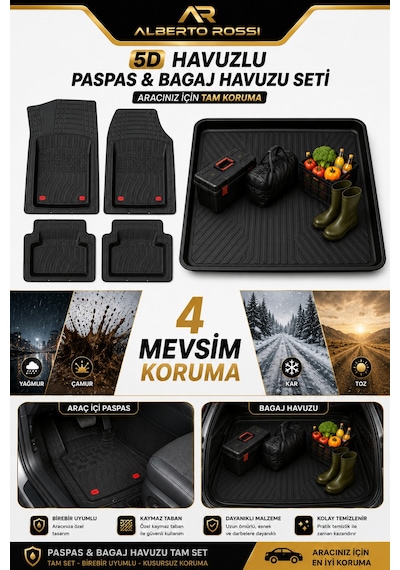 Fıat Linea 2007+ Uyumlu Araca Özel 3d Bagaj Havuzu Ve Paspas Joker Siyah