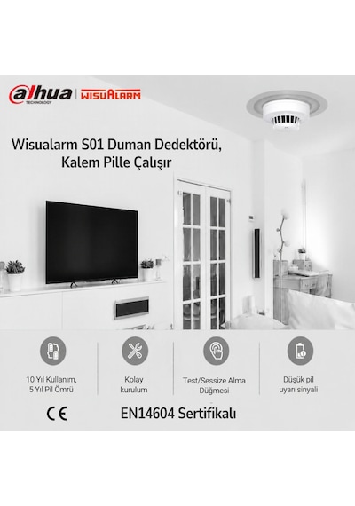 Wisualarm S01 Duman Dedektörü 10 Yıl Ürün Ömrü 5 Yıl Pil Ömrü 85 Db