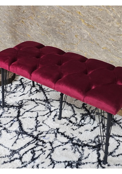Zafir Metal Siyah Tel Ayaklı 100 Cm Puf Bench - Puf - Bench - Oturak - Mutfak Oturağı - Antre Oturağı Bordo