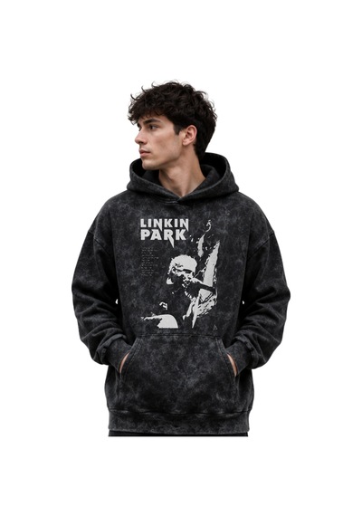 Sevbano Linkin Park Rock Metal Müzik Grubu Baskılı Unisex Oversize Premiu Siyah