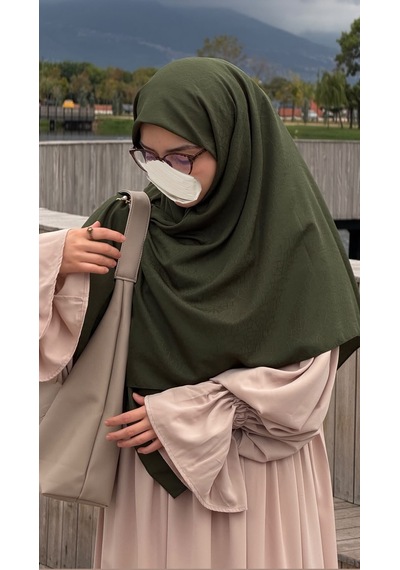Qalortex Scarf Premium Jakarlı Hüma Büyük Boy Eşarp -haki