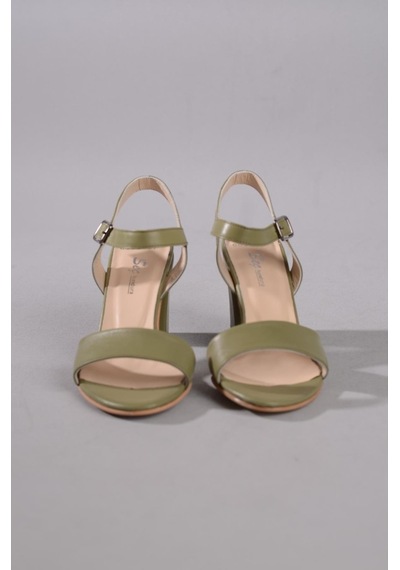 Seç Kundura Seç 0032 Hakiki Deri Tek Bant Sandalet Topuk Boyu 8,5cm Yeşil - 40 Yeşil