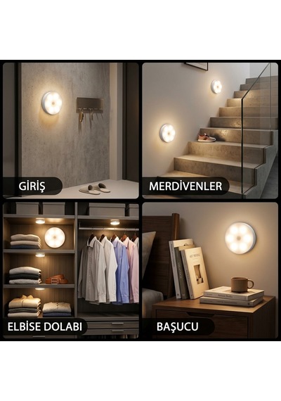 Hareket Sensörlü Led Koridor, Merdiven, Gardırop Ve Yatak Odası Lambası - Sıcak Sarı & Beyaz Işık 2 Modlu Beyaz+sarı