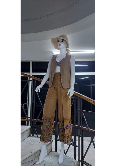 Eren Style Otantik Nakış İşlemeli Harem Şalvar Bulmaca Pantolon 103 Cm -8719 Bej