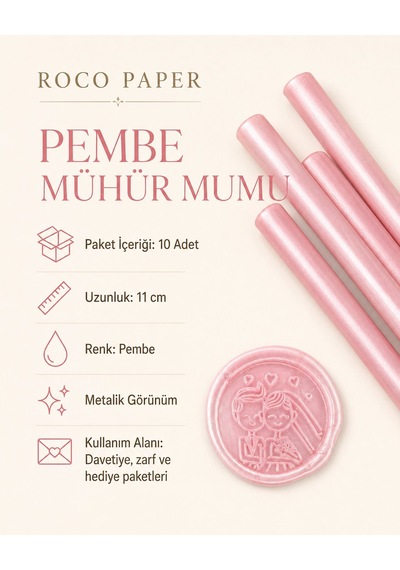 Pembe Silindir Mühür Mumu, 10 Adet - 11 Cm, Zarf Ve Davetiye Mühr Diğer
