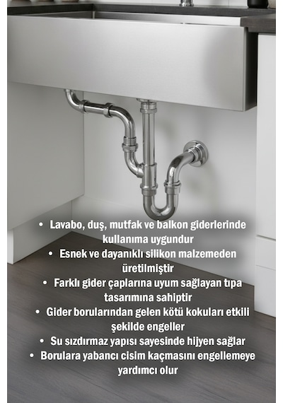 Muffmatik Silikon Çekvalf Gider Tıkacı Koku Böcek Önleyici Evye Makine Kapak 8 cm