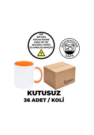 Kutusuz 1 Koli Sublimasyon Porselen Sapı Ve İçi Turuncu Kupa 36 Adet