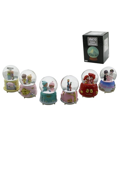 Büyük Boy - 10cm Pilli - Işıklı Müzikli Kar Küresi Cam İnsan Figürlü - Desen Mix Renkli Herhangi Bir T .