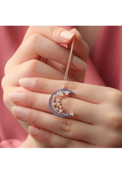 Modahilye 925 Ayar Gümüş Ayyıldız Özel Tasarım Rozegold Renk Kolye Rose Gold